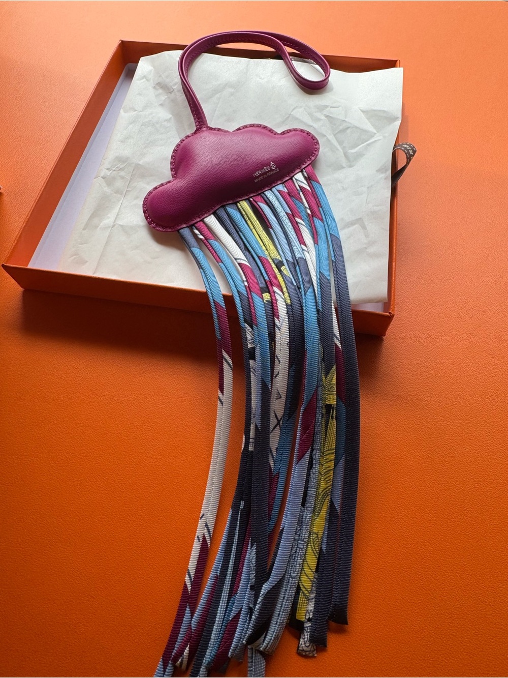 2026 Hermès Petit h Pink Cloud Tassel Bag Charm with Multicolor Silk Strands